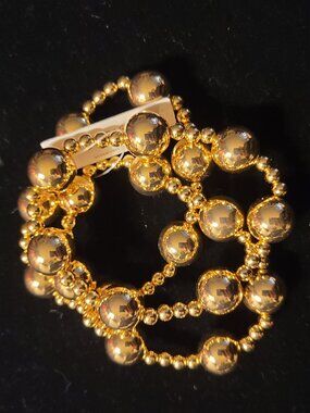 NEW Set of 3 Gold Bracelets Gold Balls Stretch Bracelet Water Resistant